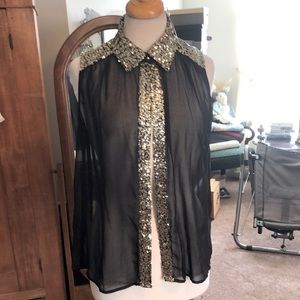 NWOT Black sheer sleeveless top with sequins